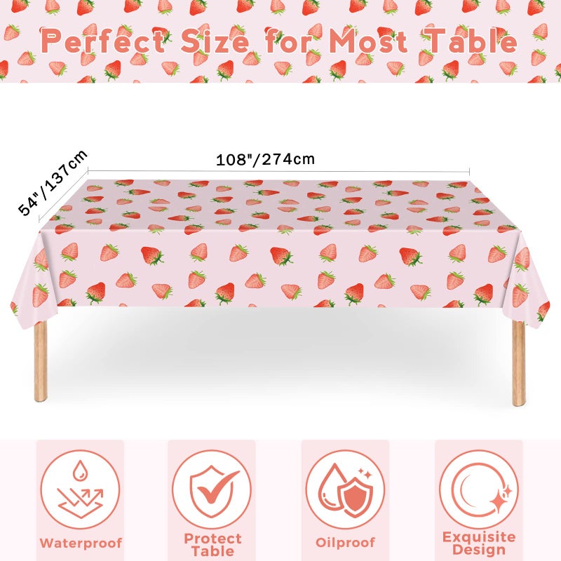 CENLBJ Strawberry Party Tableware Set Strawberry Birthday Decoration Summer Fruit Party Supplies Paper Plates Napkins Tablecloth for 25 Guests Great for Birthday Summer Fruit 1st - Image 3